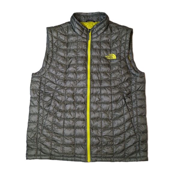 The North Face Mens M Thermoball Insulated Puffer Vest Gray Yellow Hike Gorpcore - Picture 1 of 14